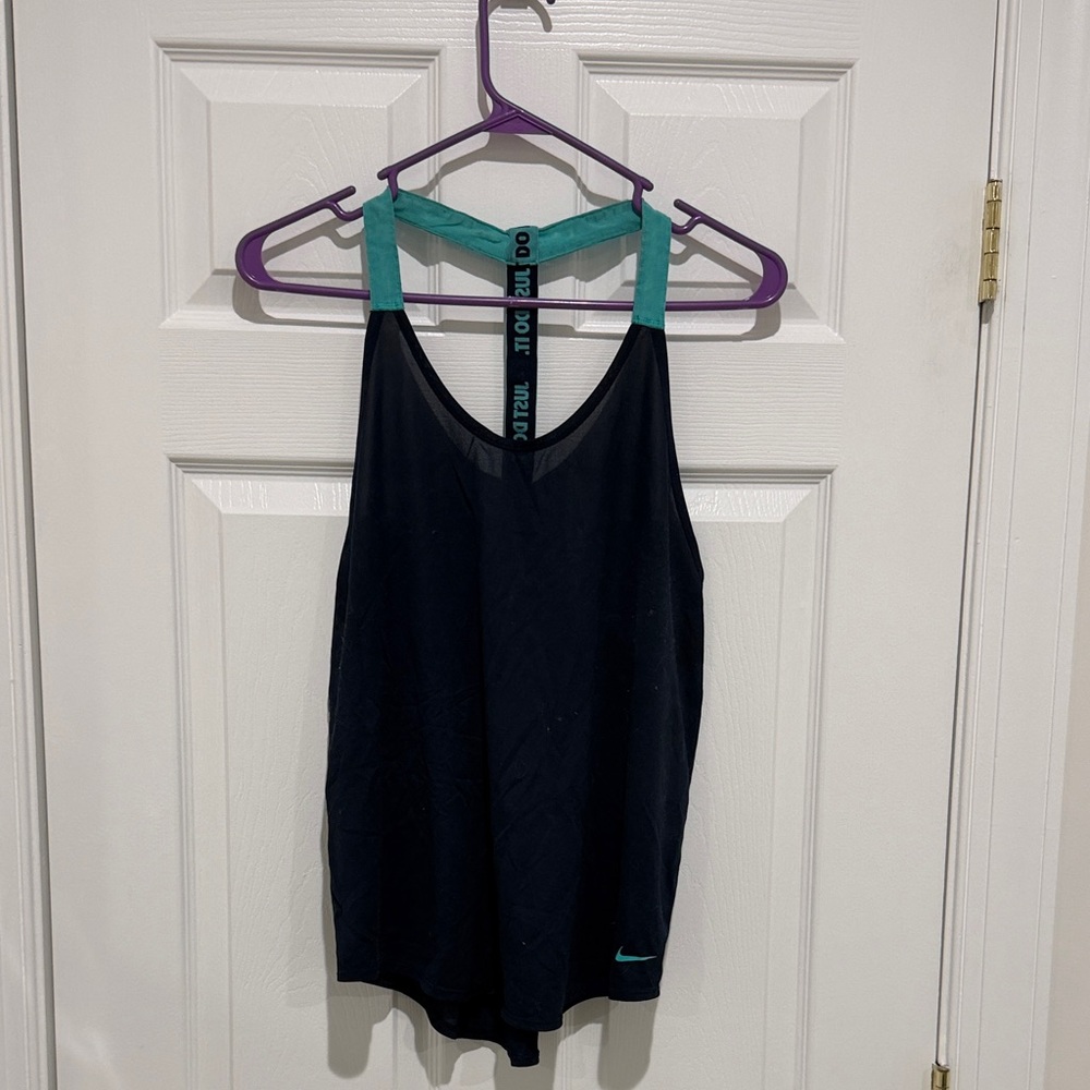 Nike Black and Teal Women's Tank Top